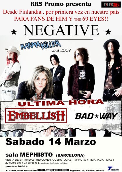 TELONEROS DE NEGATIVE EN BARCELONA