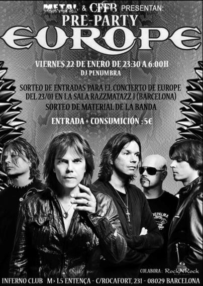 PRE-PARTY EUROPE Y FIESTA HARD & HEAVY ESTE VIERNES EN BCN