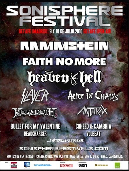 SE CONFIRMA EL CARTEL DEL SONISPHERE EN ESPAÑA