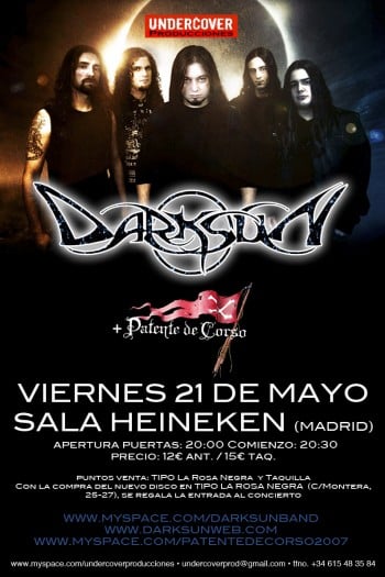 SORTEAMOS 10 ENTRADAS PARA EL CONCIERTO DE DARKSUN EN MADRID