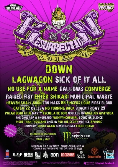 VORTICE Y DOWN CIERRAN EL CARTEL DEL RESURRECTION FESTIVAL