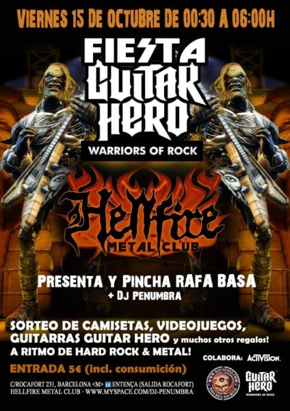 ESTE VIERNES, FIESTA GUITAR HERO WARRIORS OF ROCK EN HELLFIRE METAL CLUB