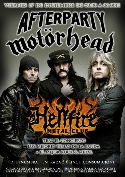 AFTERPARTY MOTORHEAD ESTE VIERNES EN BARCELONA