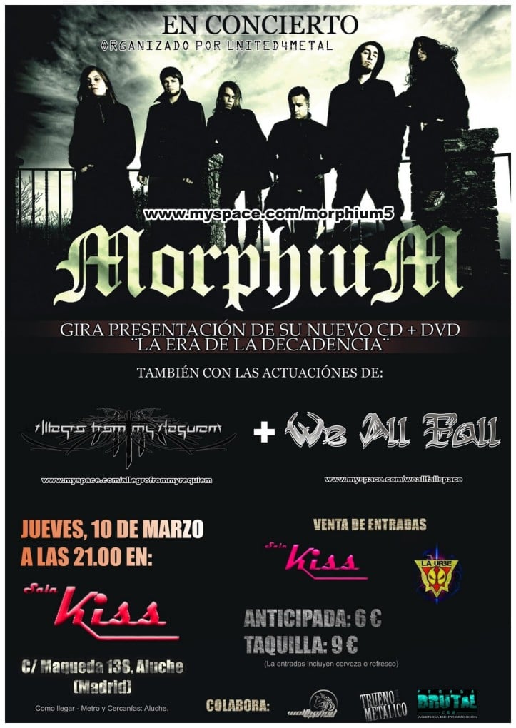 MORPHIUM + ALLEGRO FROM MY REQUIEM + WE ALL FALL ESTE JUEVES EN MADRID