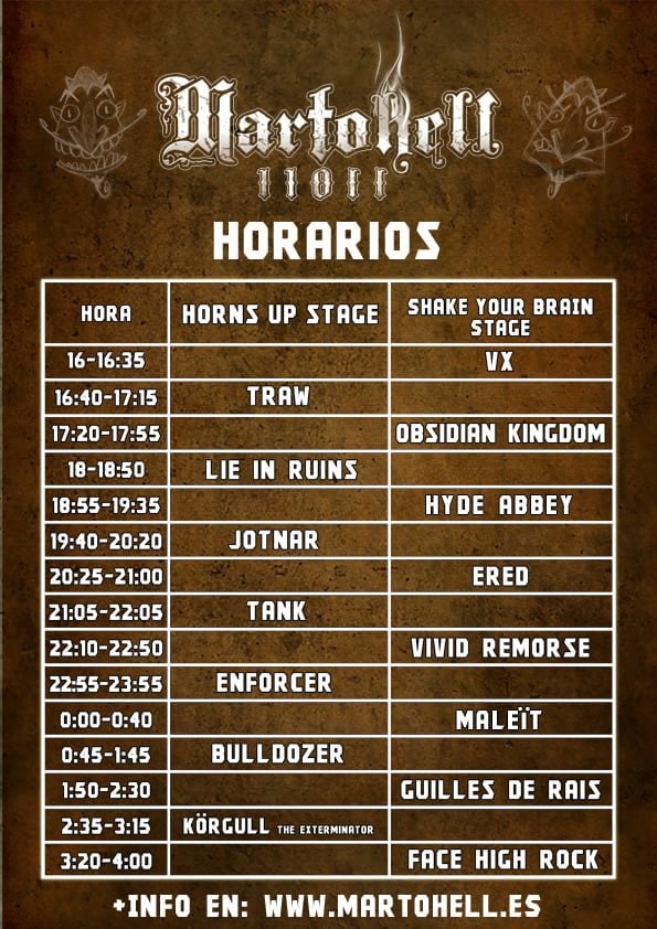 CAMBIOS DE HORARIOS EN EL MARTOHELL 11011 MESTALFEST