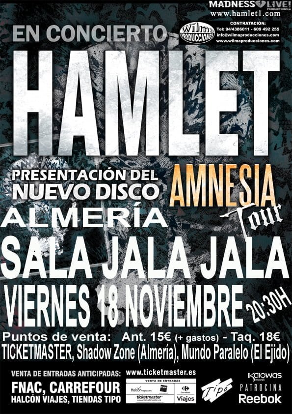 HAMLET: PRESENTACIÓN EN DIRECTO DE “AMNESIA” EN ALMERIA Y MURCIA