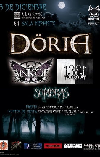 ESTE SÁBADO, DÖRIA + ANKOR + 13TRIES + SOMBRAS EN BARCELONA