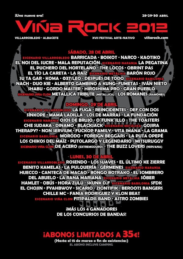 VIÑA ROCK 2012: ÚLTIMAS CONFIRMACIONES Y CARTEL POR DÍAS