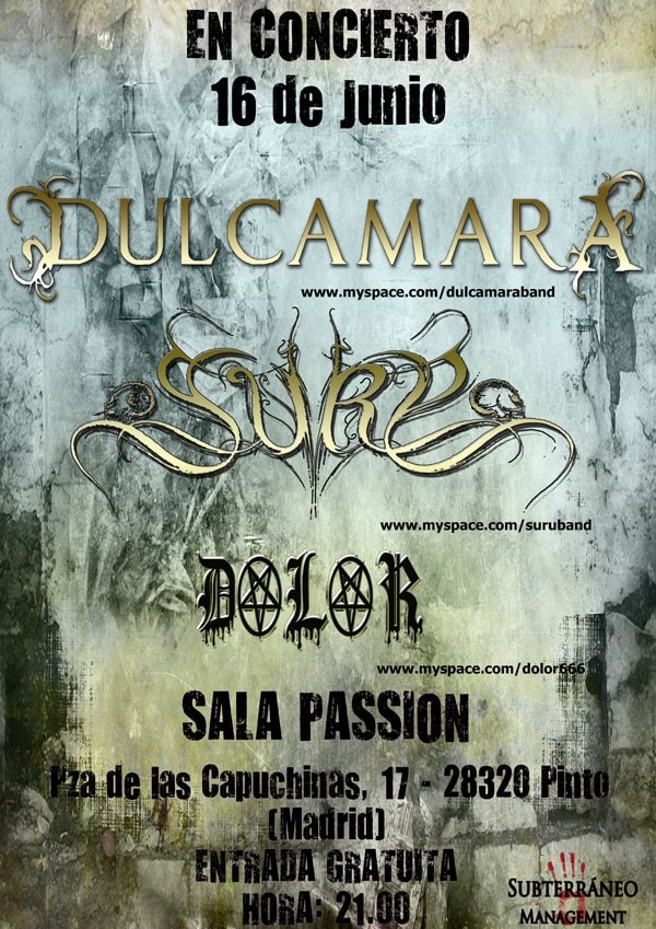 DULCAMARA + SURU + DOLOR ESTE SÁBADO EN MADRID