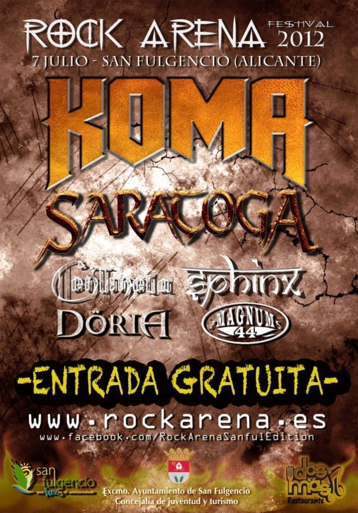 FESTIVAL ROCK ARENA EL PRÓXIMO 7 DE JULIO EN SAN FULGENCIO, ALICANTE