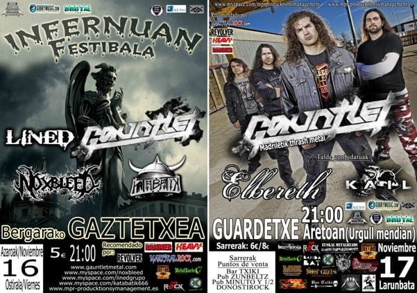 CAMBIO DE DIA EN LOS CONCIERTOS DE GAUNTLET EN BERGARA Y DONOSTI