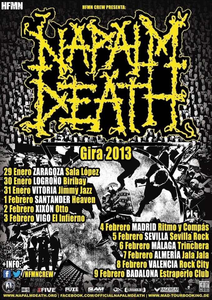 DETALLES DE LA EXTENSA GIRA POR ESPAÑA DE NAPALM DEATH