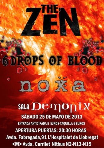 CONCIERTO DE THE ZEN, SIX DROPS OF BLOOD Y NOXA ESTE SÁBADO