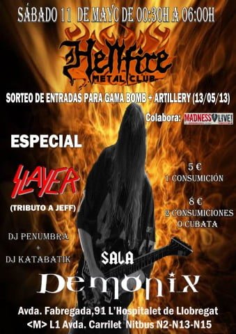 HOY SÁBADO DISCOTECA METAL EN BARCELONA CON TRIBUTO A JEFF (SLAYER)