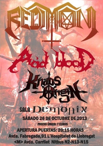 Redimoni , Acid Blood y Khaos Origin este sábado en Barcelona