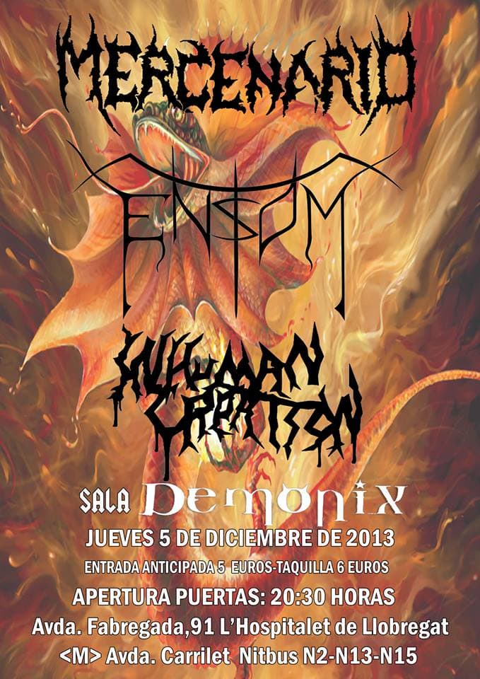 Mercenario + Ensom + Inhuman Creation este jueves en Barcelona