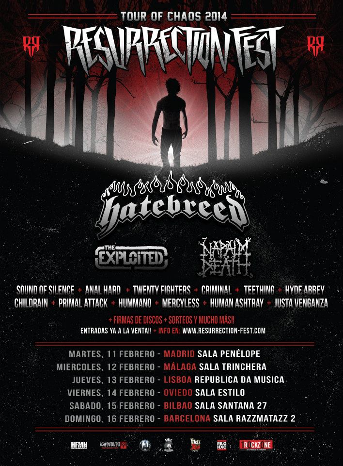 Horarios del Resurrection Tour Of Chaos: Hatebreed + The Exploited + Napalm Death