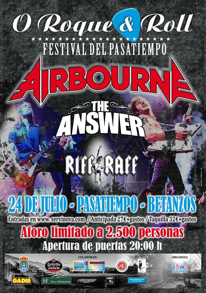 Airbourne y The Answer en la primera edición de O Roque & Roll - El festival del Pasatiempo