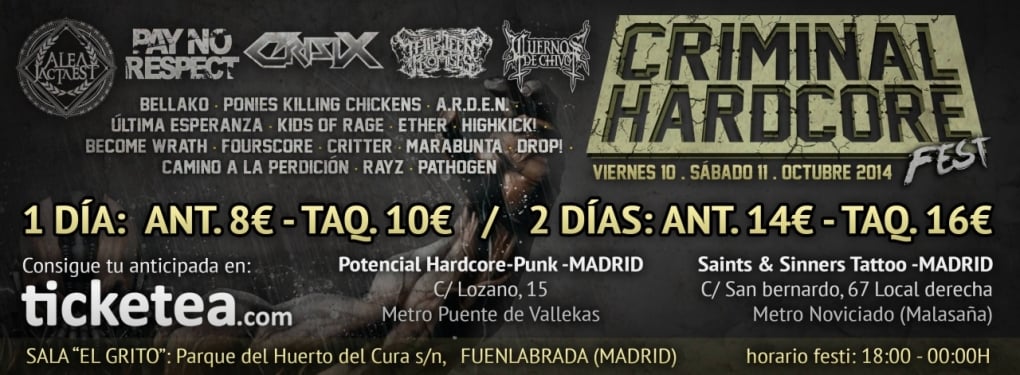 Criminal Hardcore Fest 2014 llega a Madrid