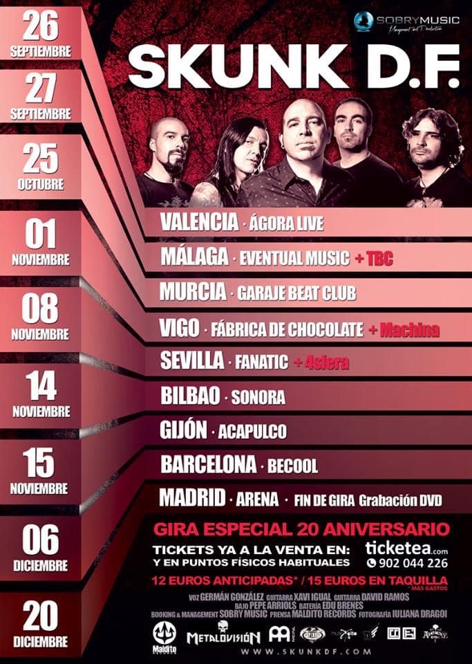 Las nueve únicas fechas de la gira 20 aniversario de Skunk D.F.