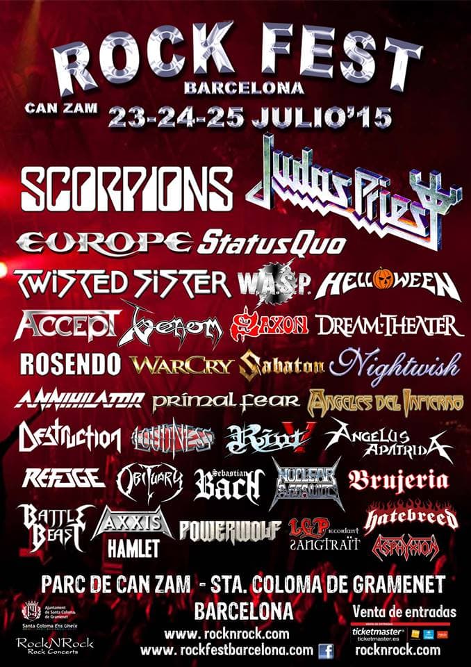 Horarios del Rock Fest Barcelona 2015