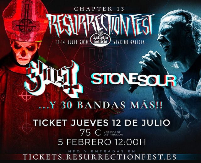 En breve se ponen a la venta, las entradas diarias del jueves 12 de julio: Ghost, Stone Sour, etc...