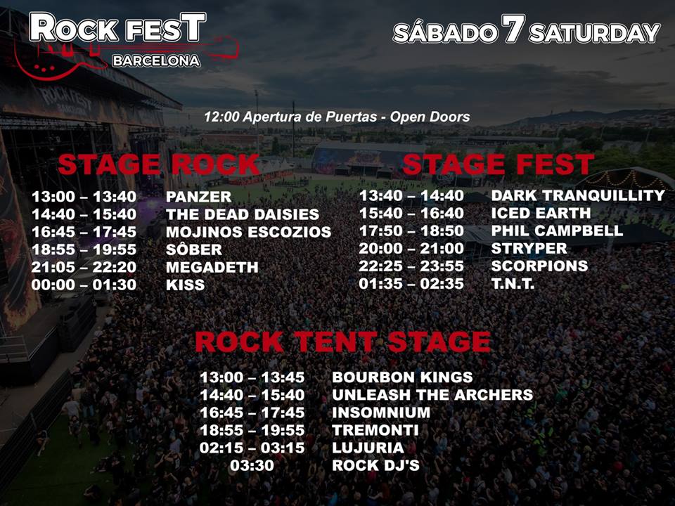 horarios sábado 7 julio Rock Fest Barcelona