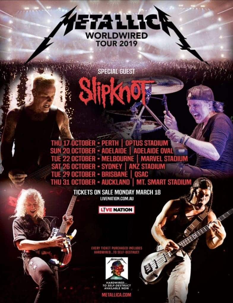 Metallica Slipknot 2019 Australia Nueva Zelanda