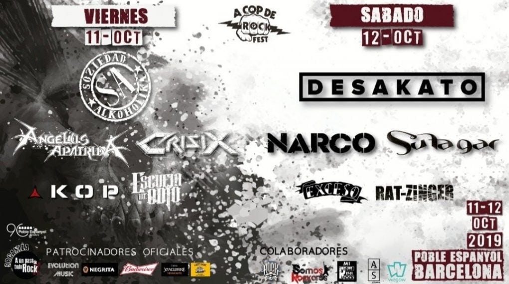 Se cancela el A Cop de Rock Fest 2019