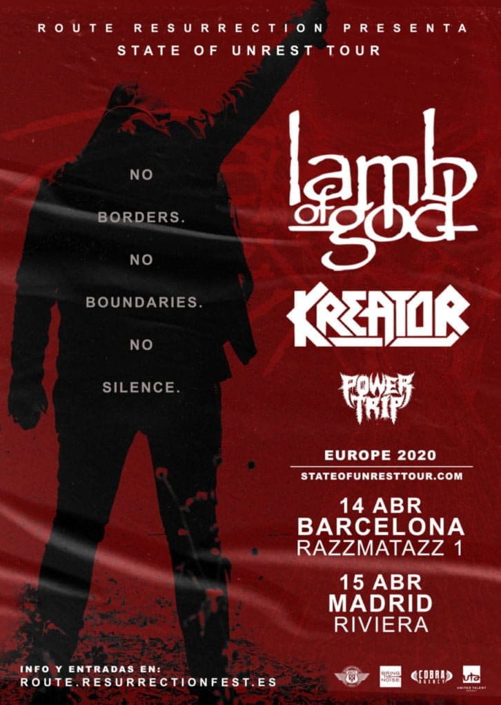 Cartel Lamb of God Kreator Power Trip España 2020