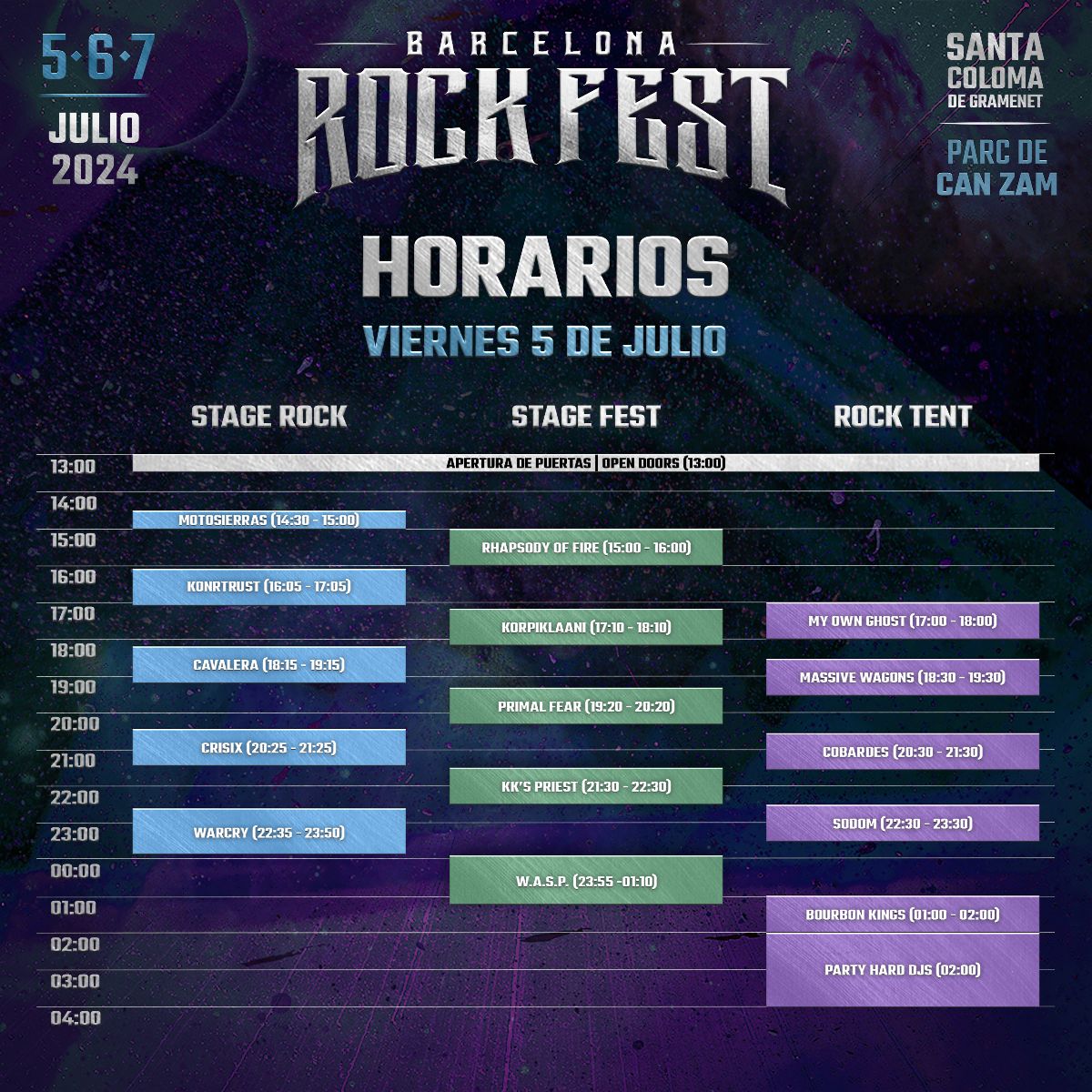 Barcelona Rock Fest Horarios 2024