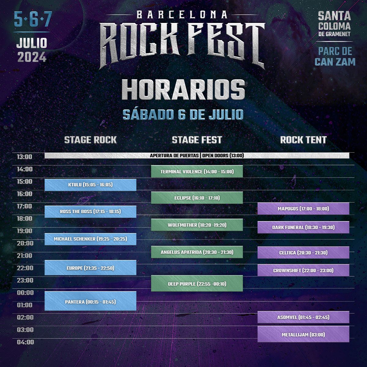 Barcelona Rock Fest Horarios 2024