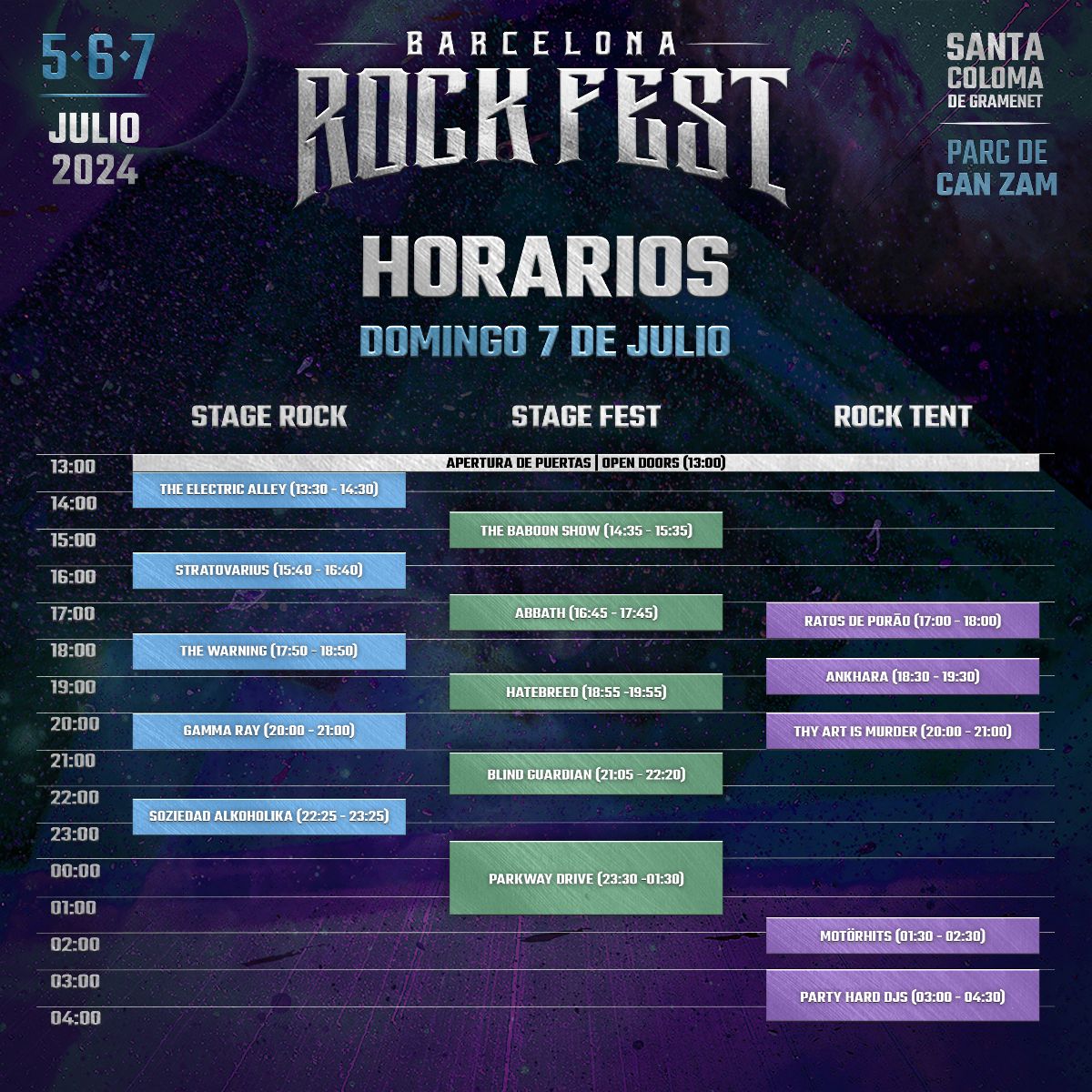 Barcelona Rock Fest Horarios 2024